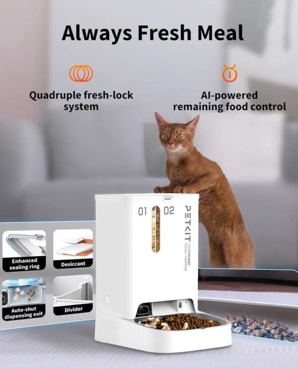 Comedero automático Wi-Fi para perros y gatos con cámara HD, detección de movimiento IA y visión nocturna.