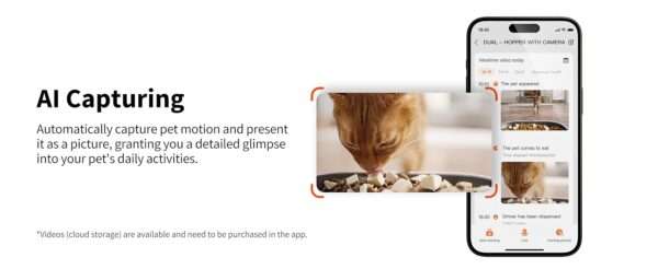 Comedero automático Wi-Fi para perros y gatos con cámara HD, detección de movimiento IA y visión nocturna.