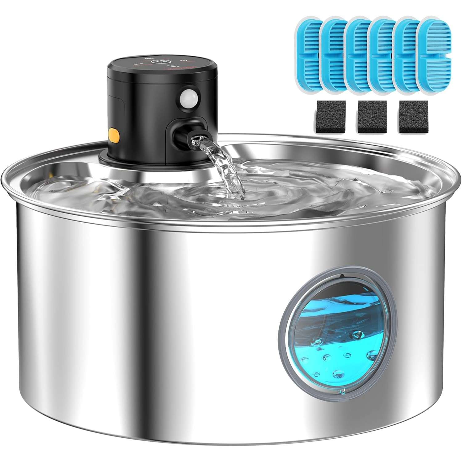 Fuente de agua inalámbrica de acero inoxidable 3.2L para perros y gatos. Bebedero automático recargable, higiénico y moderno.