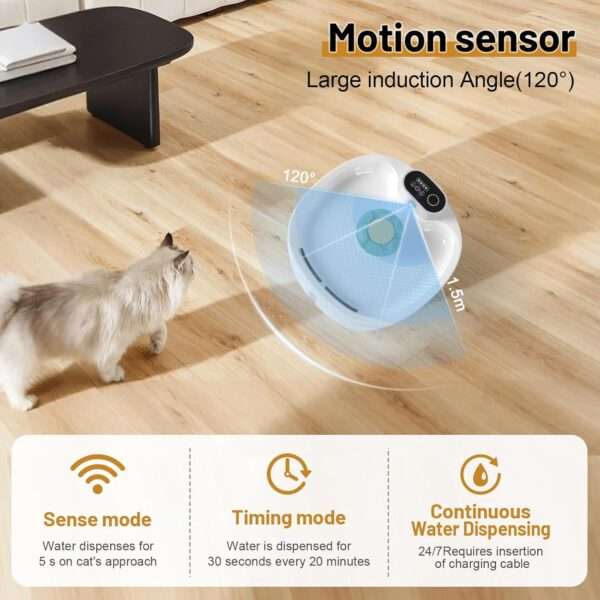 Fuente de agua inalámbrica 2.6L para perros y gatos. Bebedero automático con sensor de movimiento, ideal para ahorro de energía y comodidad.