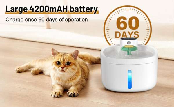 Fuente de agua inalámbrica 2.6L para perros y gatos. Bebedero automático con sensor de movimiento, ideal para ahorro de energía y comodidad.