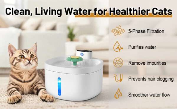 Fuente de agua inalámbrica 2.6L para perros y gatos. Bebedero automático con sensor de movimiento, ideal para ahorro de energía y comodidad.