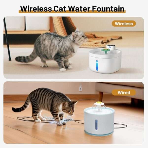 Fuente de agua inalámbrica 2.6L para perros y gatos. Bebedero automático con sensor de movimiento, ideal para ahorro de energía y comodidad.