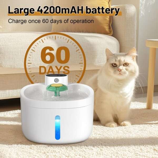 Fuente de agua inalámbrica 2.6L para perros y gatos. Bebedero automático con sensor de movimiento, ideal para ahorro de energía y comodidad.
