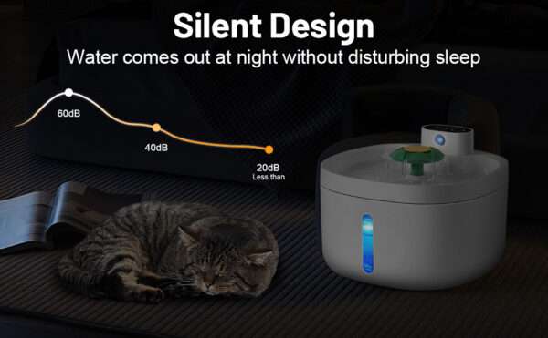 Fuente de agua inalámbrica 2.6L para perros y gatos. Bebedero automático con sensor de movimiento, ideal para ahorro de energía y comodidad.