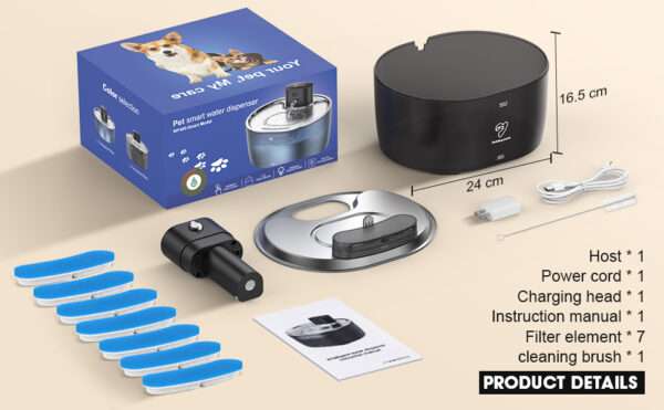 Fuente de agua inalámbrica de 3.2L para mascotas con sensor de movimiento. Bebedero inteligente para perros y gatos, con diseño moderno y sin cables.