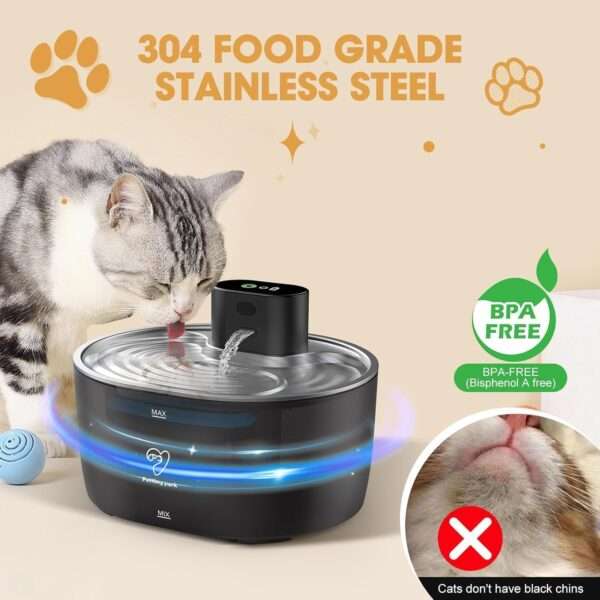 Fuente de agua inalámbrica de 3.2L para mascotas con sensor de movimiento. Bebedero inteligente para perros y gatos, con diseño moderno y sin cables.