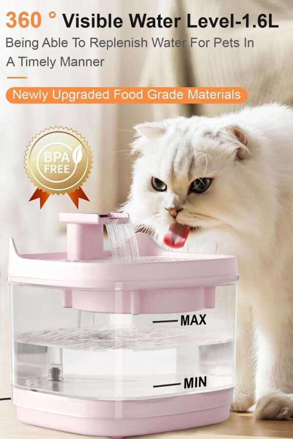 Fuente de agua silenciosa para mascotas 1.6L. Bebedero discreto para perros y gatos, ideal para proporcionar agua fresca sin ruidos molestos.