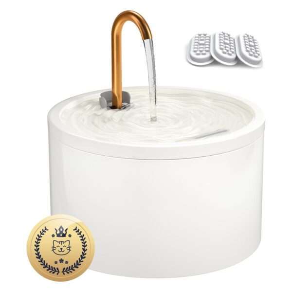 Fuente de agua de cerámica 2.1L para mascotas. Bebedero ultra silencioso, ideal para perros y gatos, con diseño elegante y fácil de limpiar.