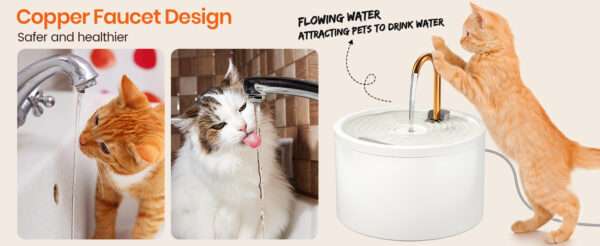 Fuente de agua de cerámica 2.1L para mascotas. Bebedero ultra silencioso, ideal para perros y gatos, con diseño elegante y fácil de limpiar.