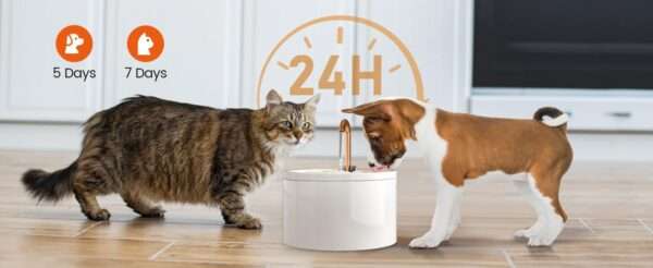 Fuente de agua de cerámica 2.1L para mascotas. Bebedero ultra silencioso, ideal para perros y gatos, con diseño elegante y fácil de limpiar.
