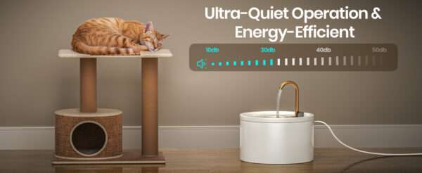 Fuente de agua de cerámica 2.1L para mascotas. Bebedero ultra silencioso, ideal para perros y gatos, con diseño elegante y fácil de limpiar.