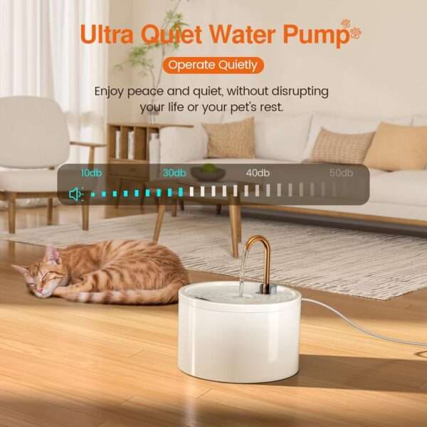 Fuente de agua de cerámica 2.1L para mascotas. Bebedero ultra silencioso, ideal para perros y gatos, con diseño elegante y fácil de limpiar.