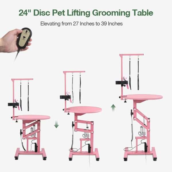 Mesa eléctrica profesional para peluquería canina con superficie giratoria de 360 grados, dimensiones 60x60x99 cm.