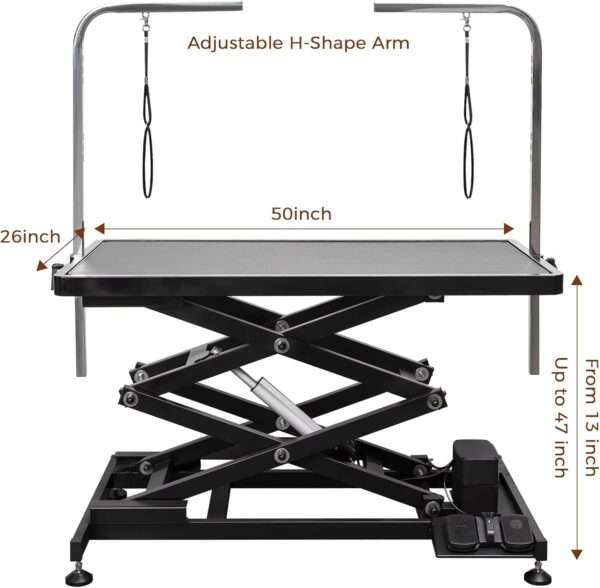 Mesa de peluquería canina eléctrica profesional con elevación automática, 119x66x127 cm.