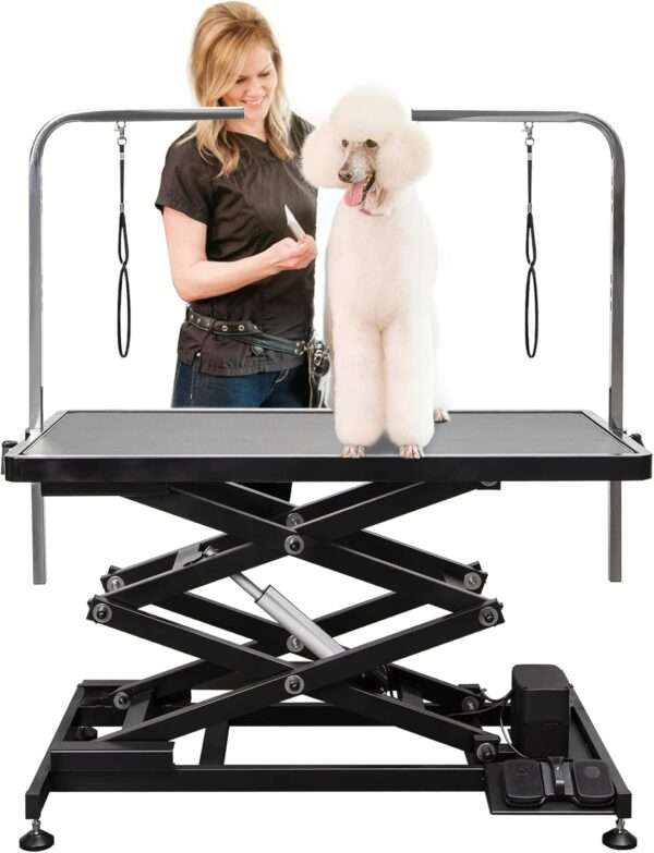 Mesa de peluquería canina eléctrica profesional con elevación automática, 119x66x127 cm.