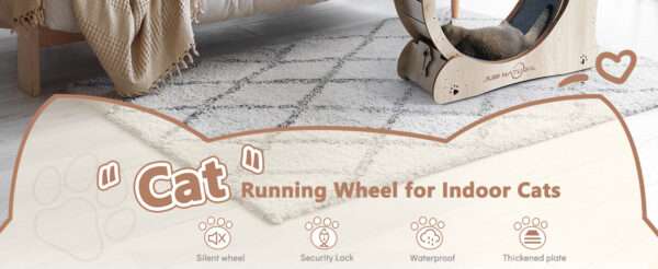 Rueda de ejercicio interactiva grande para gatos, con diseño moderno y colores vibrantes.