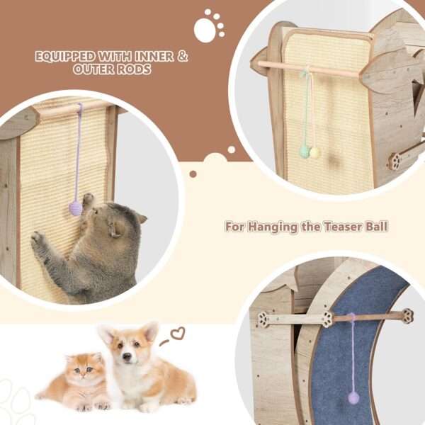 Rueda de ejercicio interactiva grande para gatos, con diseño moderno y colores vibrantes.