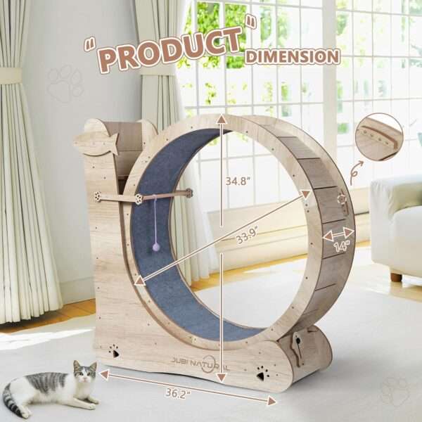 Rueda de ejercicio interactiva grande para gatos, con diseño moderno y colores vibrantes.