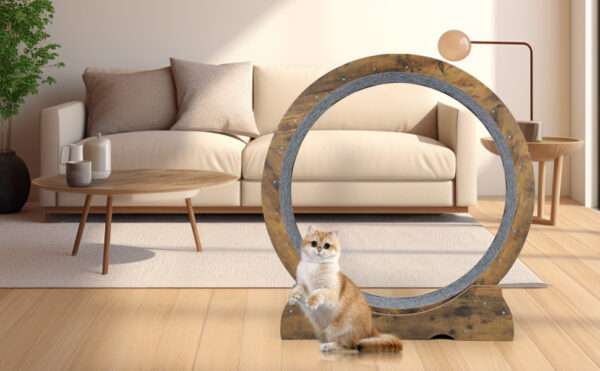 Rueda de ejercicio XL para gatos, color gris y blanco, para entrenamiento doméstico.