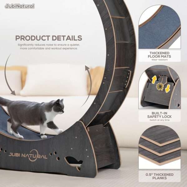 Rueda de ejercicio para gatos con pista silenciosa, diseño moderno y funcional.