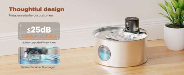Fuente de agua inalámbrica de acero inoxidable 3.2L para perros y gatos. Bebedero automático recargable, higiénico y moderno.
