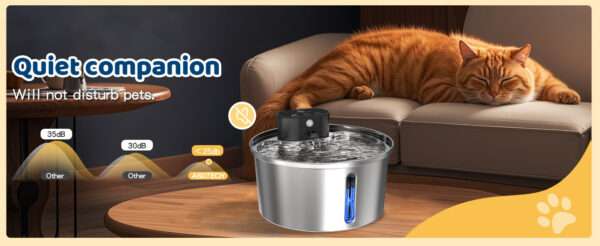 Fuente de agua inalámbrica recargable de acero inoxidable 3.2L para mascotas. Bebedero portátil y duradero, ideal para perros y gatos, con diseño moderno.