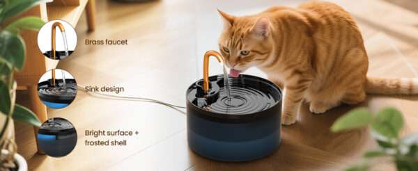 Fuente de agua para mascotas 2.1L con grifo. Bebedero que imita un chorro de agua, ideal para perros y gatos que prefieren beber de un grifo.