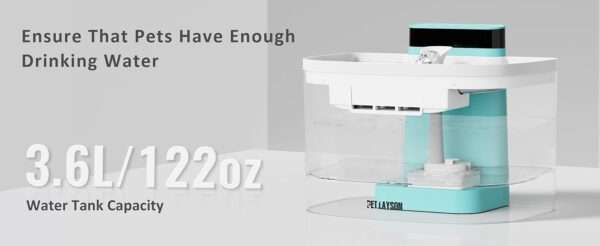 Fuente de agua inalámbrica 3.6L para mascotas. Bebedero recargable con control por aplicación móvil, ideal para monitorear y gestionar la hidratación de perros y gatos.