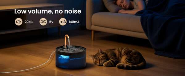 Fuente de agua para mascotas 2.1L con grifo. Bebedero que imita un chorro de agua, ideal para perros y gatos que prefieren beber de un grifo.