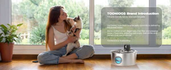 Fuente de agua inalámbrica de acero inoxidable 3.2L para perros y gatos. Bebedero automático recargable, higiénico y moderno.
