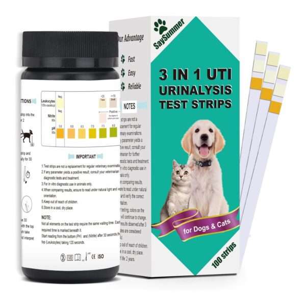 Kit veterinario con 100 tiras de orina para perros y gatos para la detección de infección urinaria.