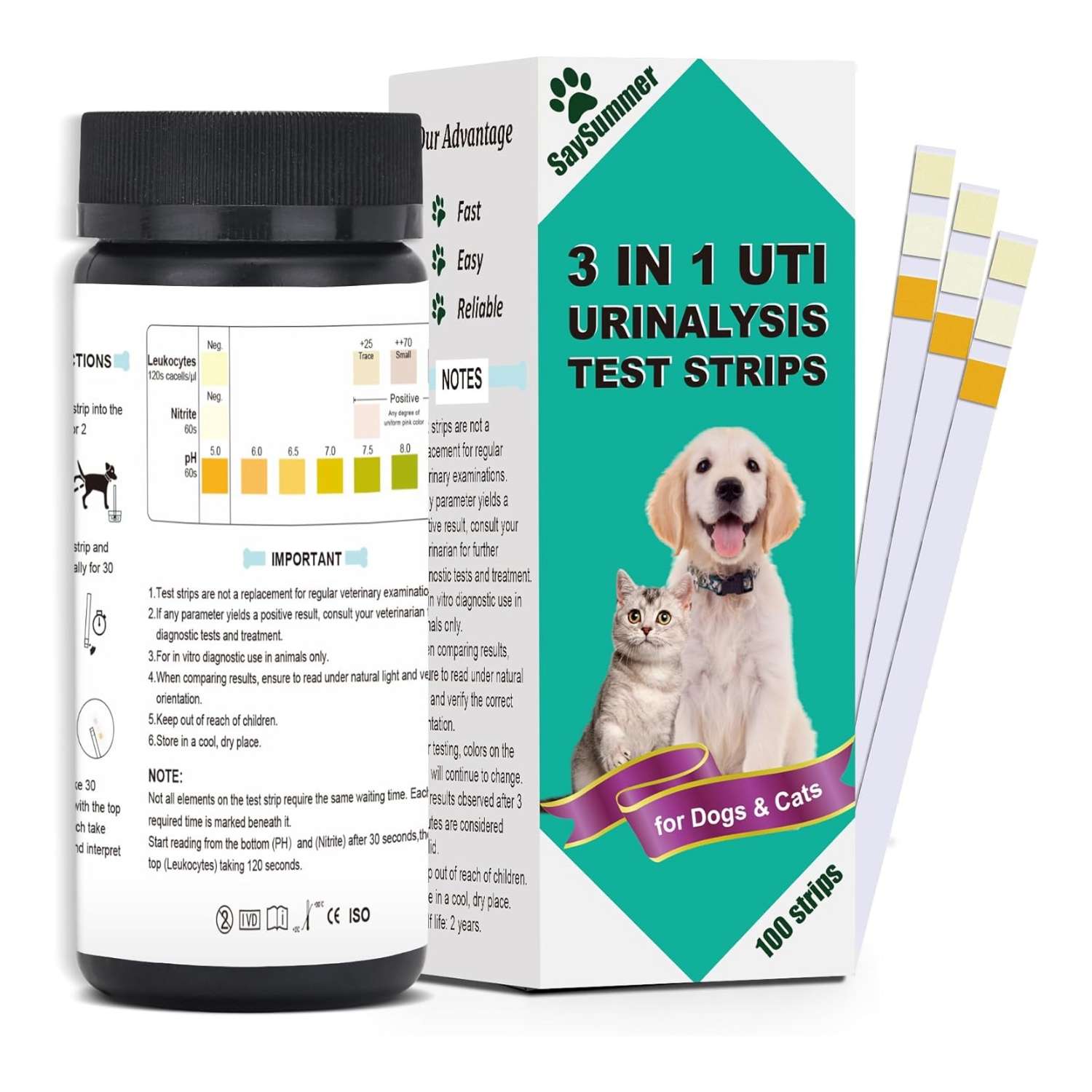 Kit veterinario con 100 tiras de orina para perros y gatos para la detección de infección urinaria.