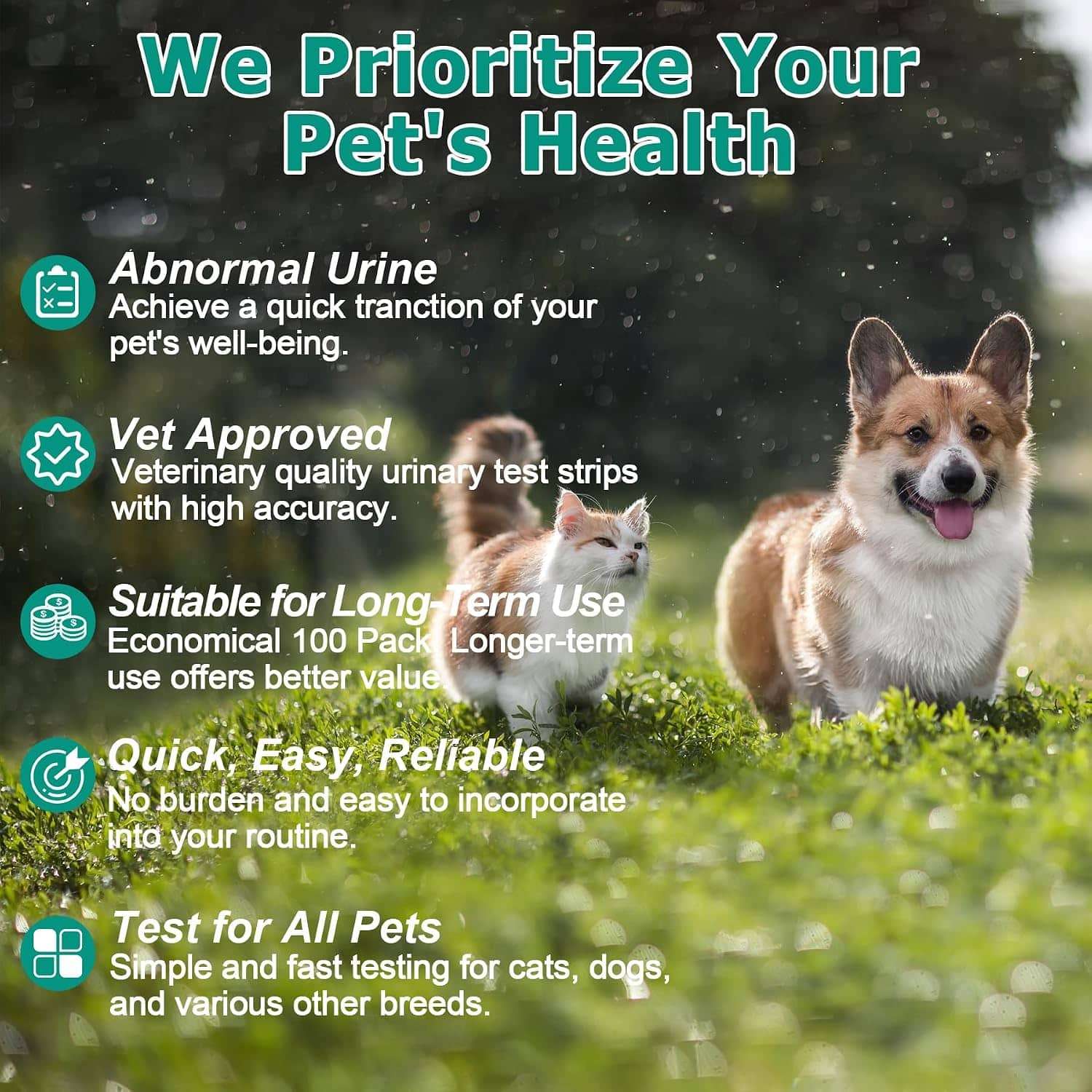 Kit veterinario con 100 tiras de orina para perros y gatos para la detección de infección urinaria.