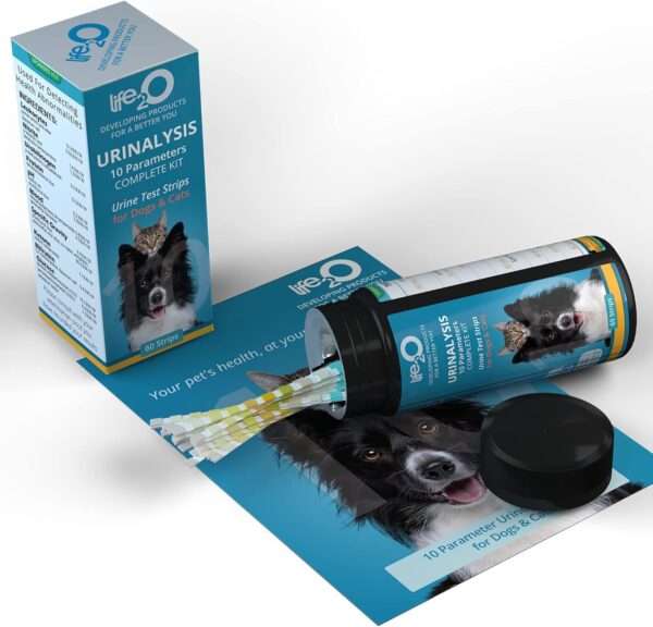 Kit de 60 tiras de análisis de orina veterinaria de 10 parámetros para perros y gatos.