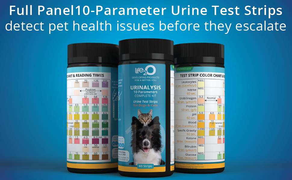 Kit de 60 tiras de análisis de orina veterinaria de 10 parámetros para perros y gatos.