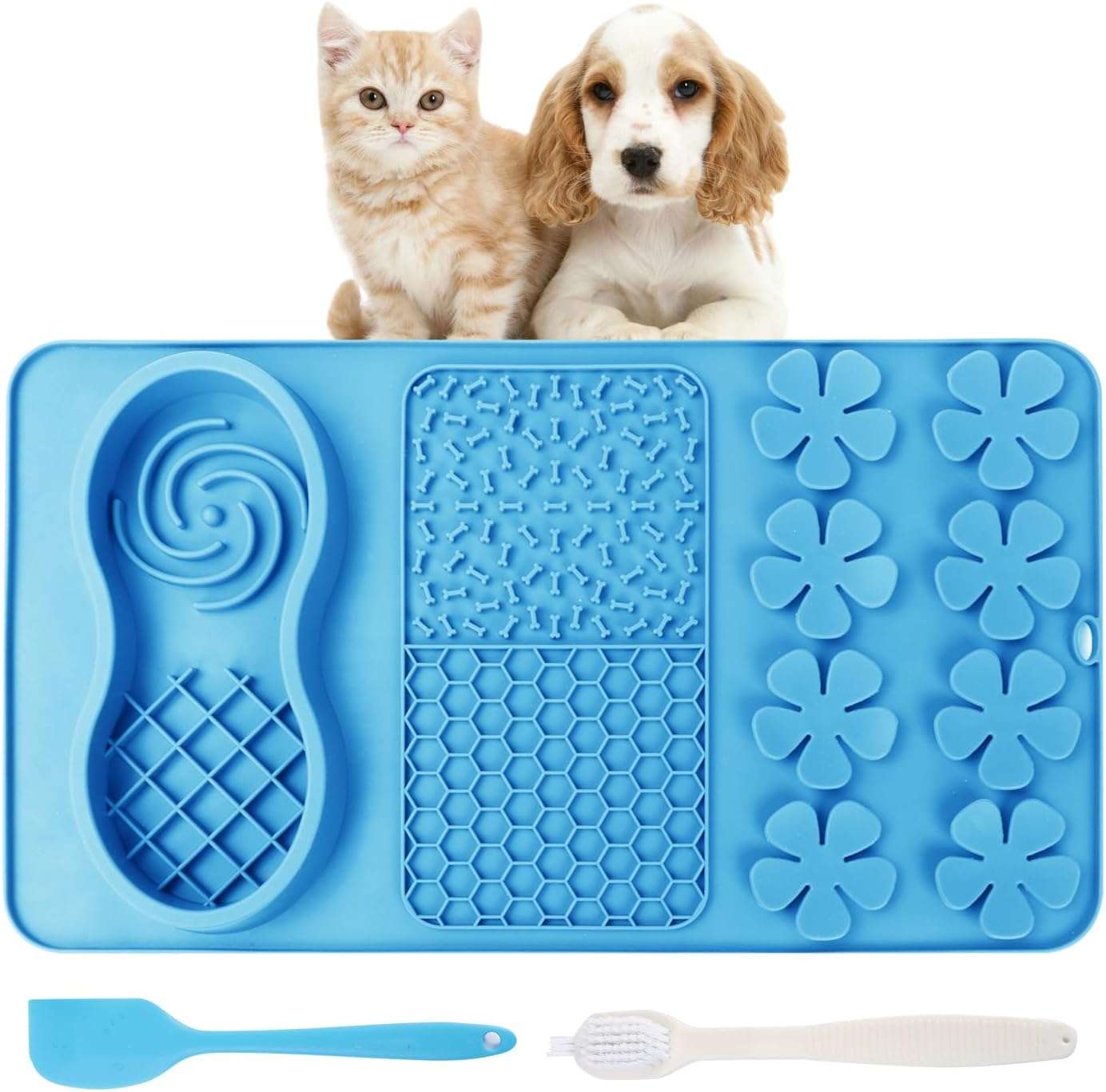 Alfombrilla grande para lamer para perros. Incluye un cepillo de limpieza y una espátula para aplicar alimentos.