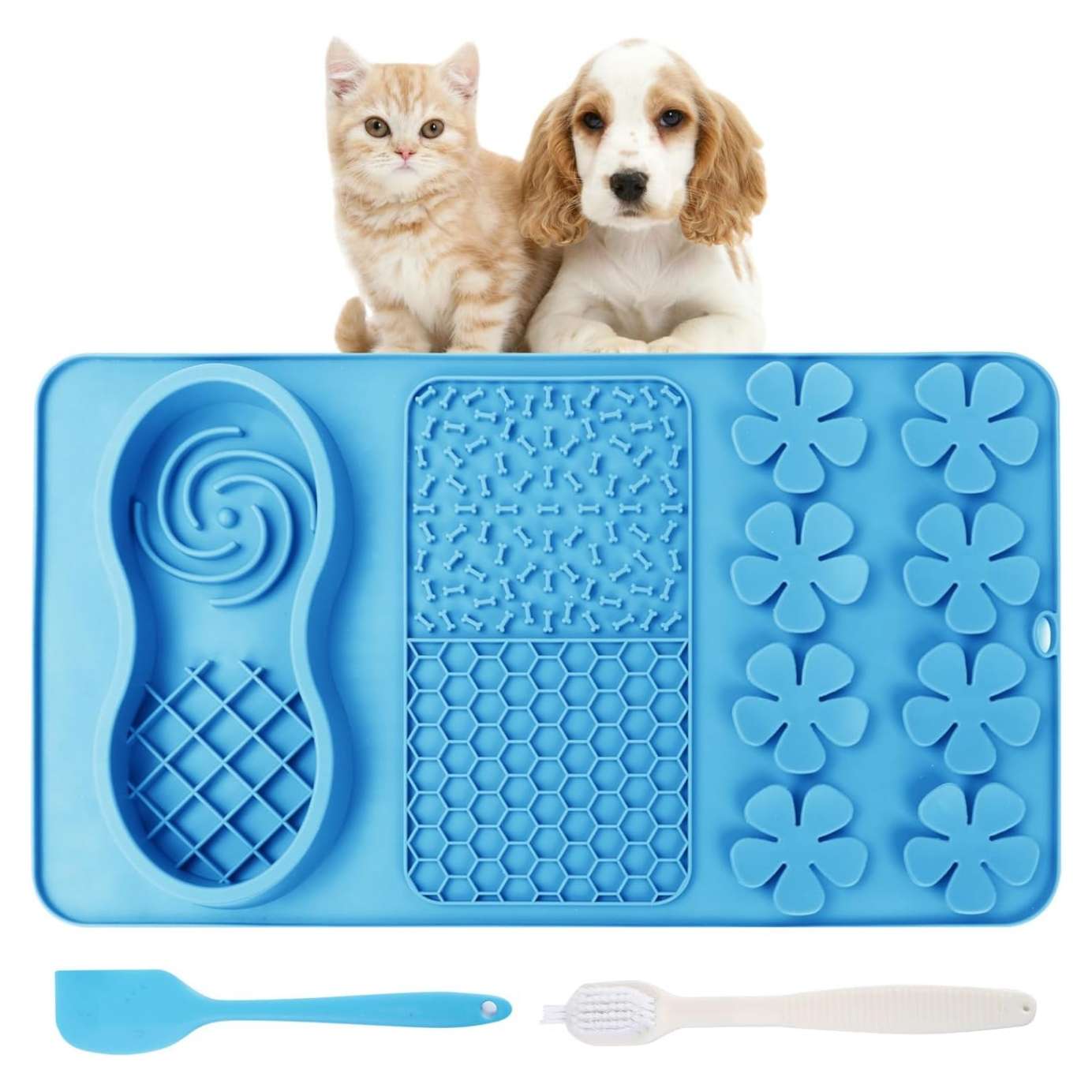 Alfombrilla grande para lamer para perros. Incluye un cepillo de limpieza y una espátula para aplicar alimentos.