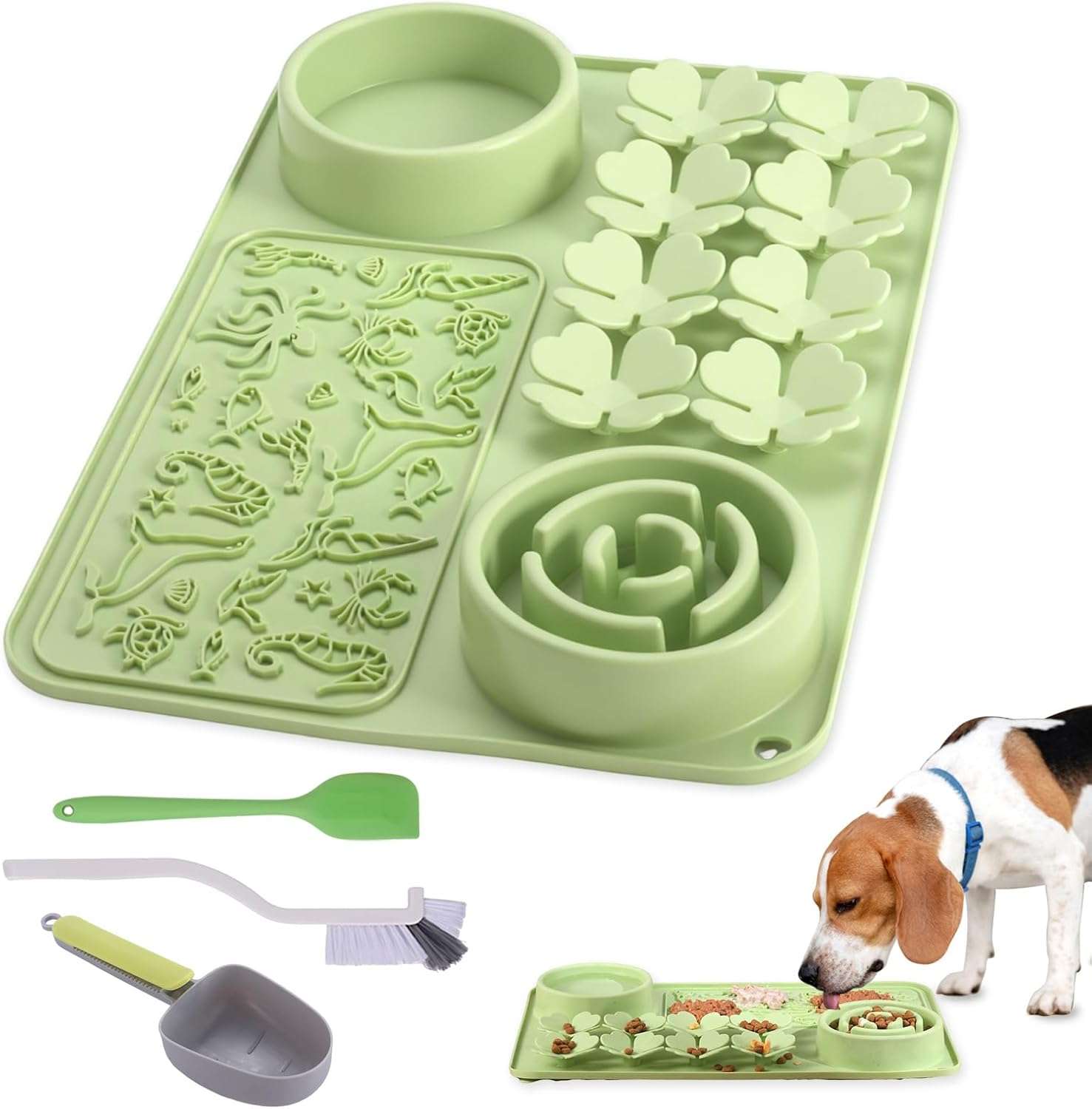 Alfombrilla de silicona para perros y gatos. Es un tapete interactivo que promueve la alimentación lenta.