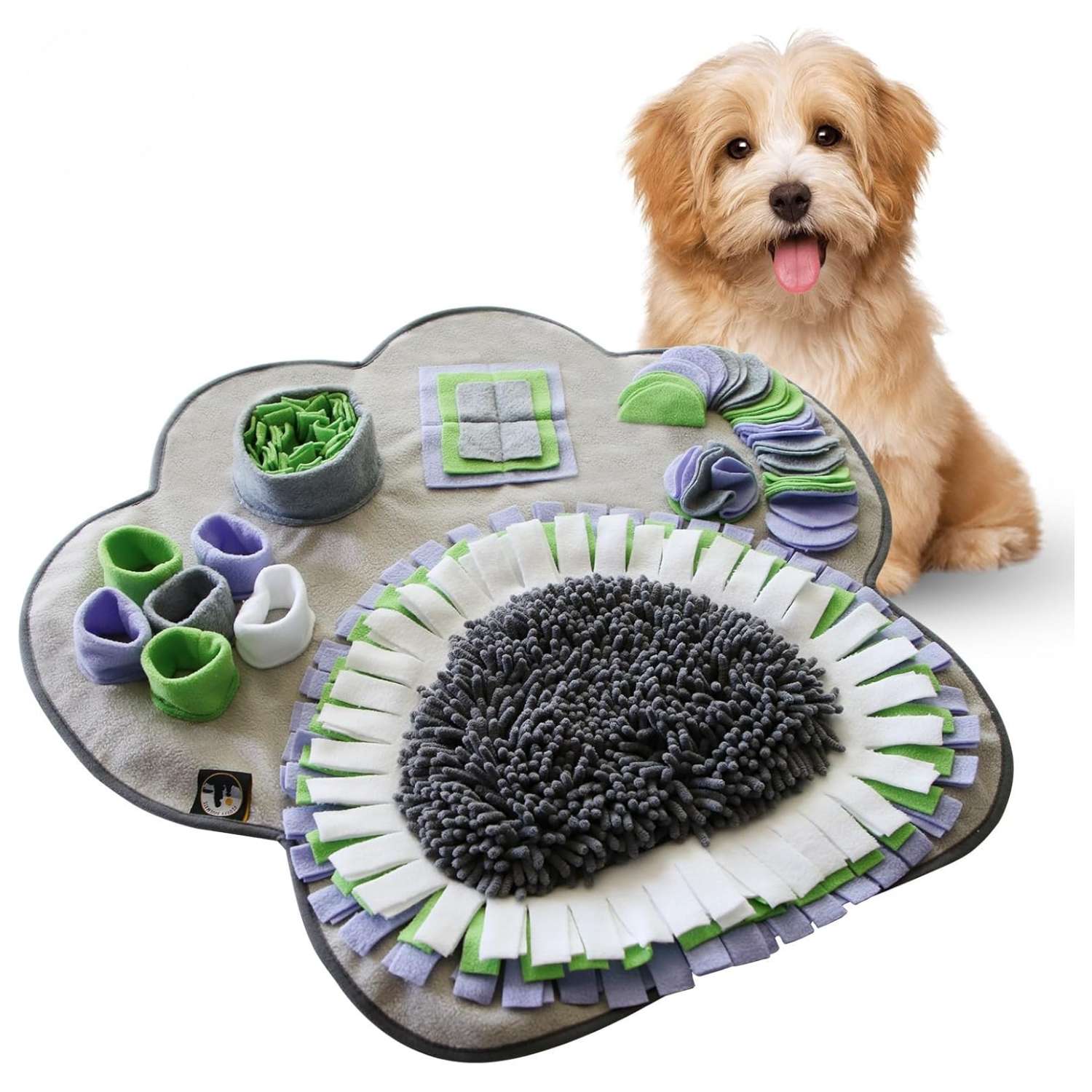 Alfombrilla de olfateo para perros con forma de pata. Es un juguete que fomenta la estimulación mental y la alimentación lenta.