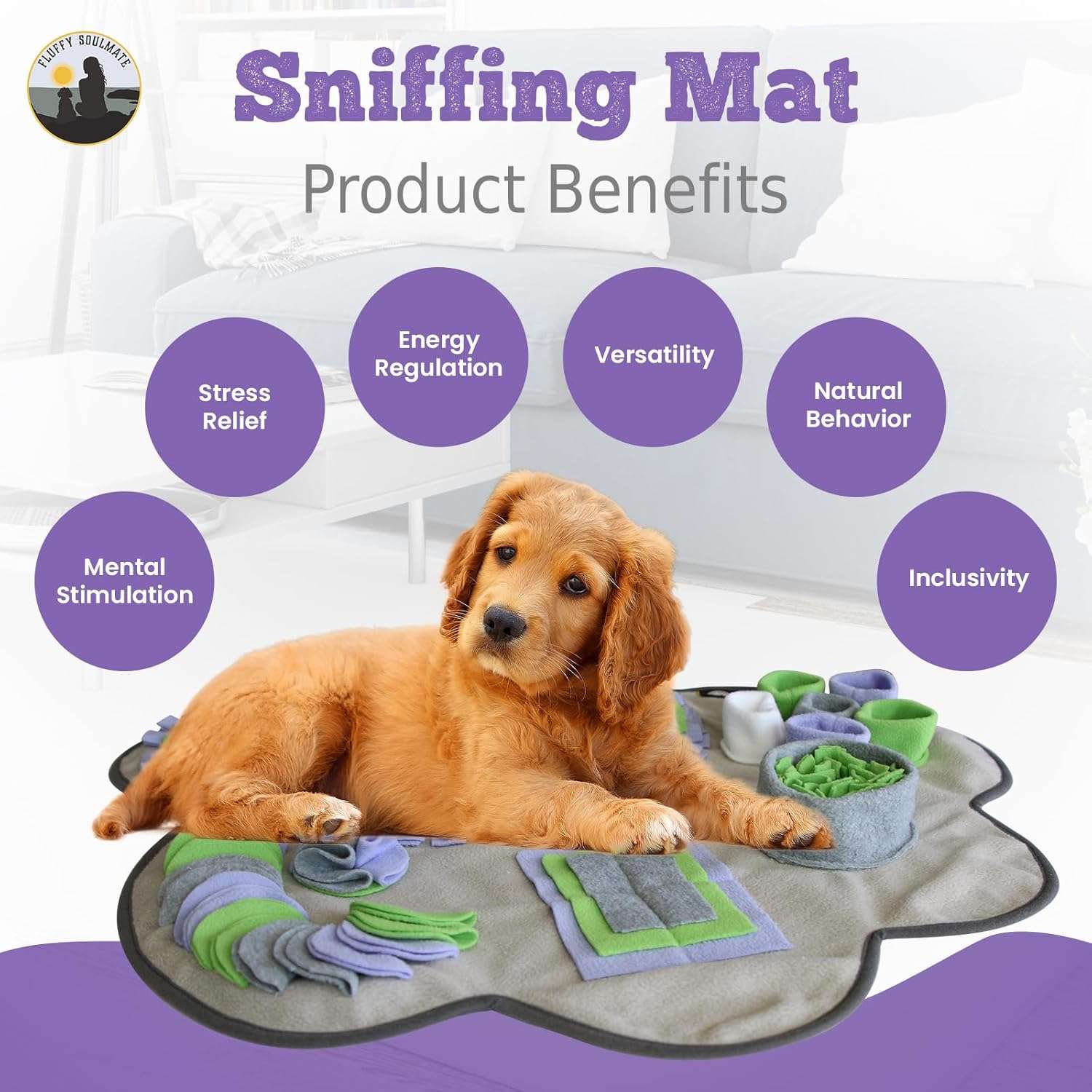 Alfombra de olfato interactiva con forma de pata para estimulacion mental y alimentacion lenta de perros.