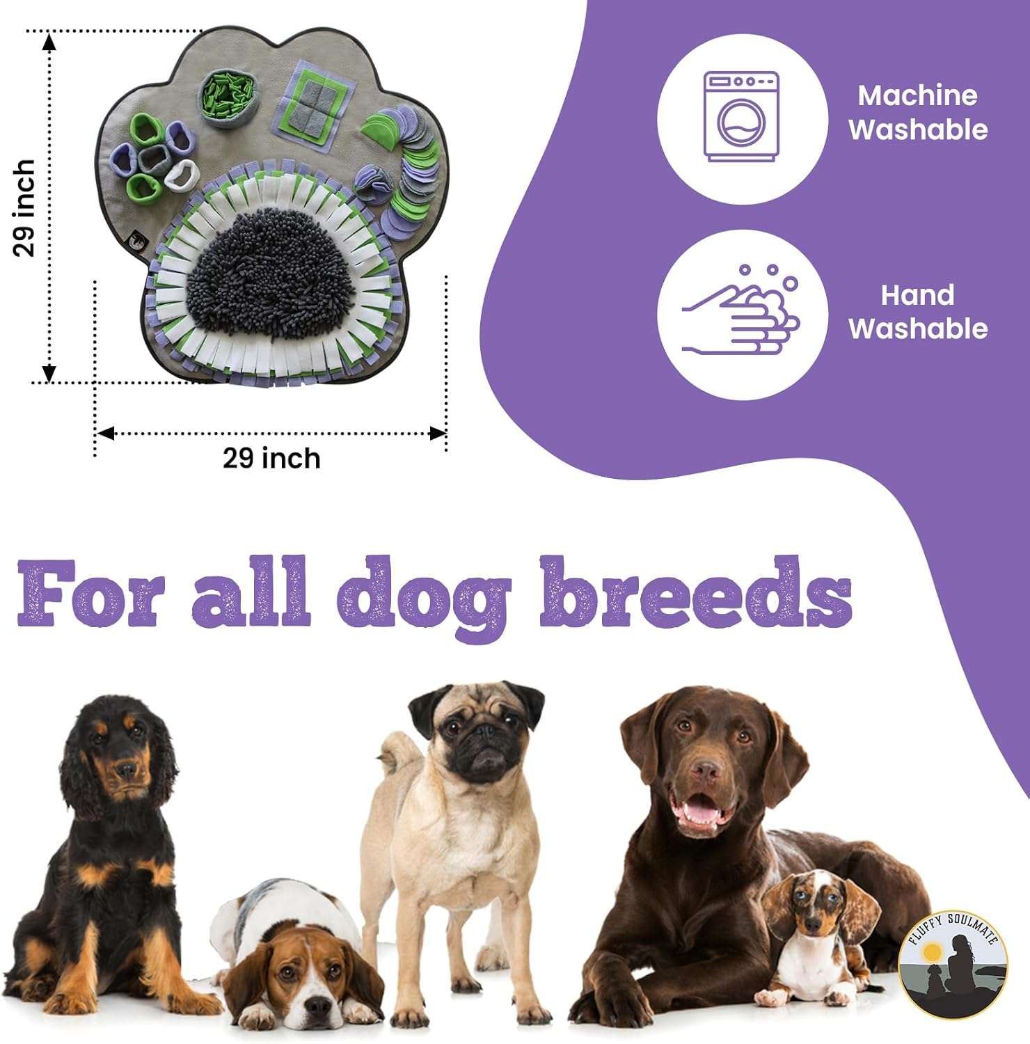 Alfombra de olfato interactiva con forma de pata para estimulacion mental y alimentacion lenta de perros.