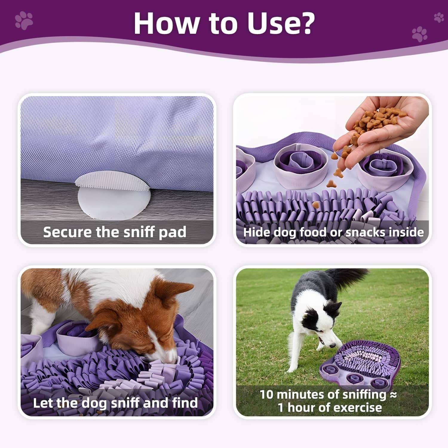 Alfombra de olfato interactiva de algodon con forma de pata para el entrenamiento de perros.