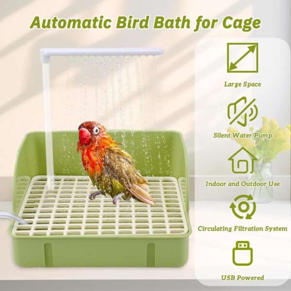 Bañera automática para pájaros, con agua circulante USB y protector de cable antimordeduras.