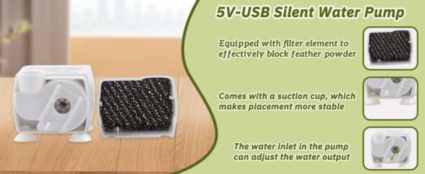 Bañera automática para pájaros, con agua circulante USB y protector de cable antimordeduras.