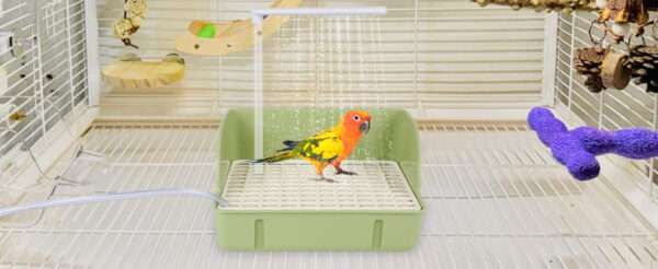 Bañera automática para pájaros, con agua circulante USB y protector de cable antimordeduras.