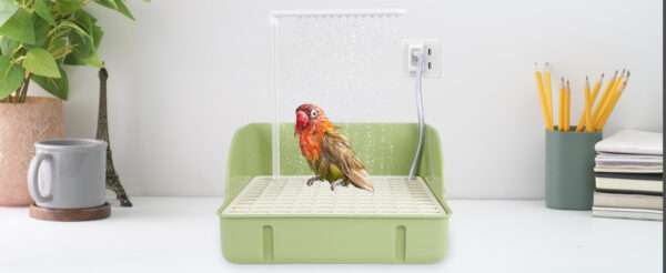 Bañera automática para pájaros, con agua circulante USB y protector de cable antimordeduras.