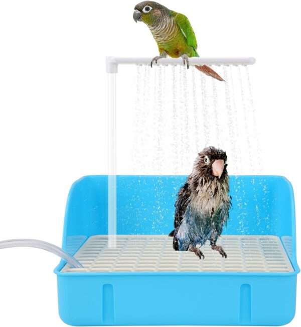 Bañera automática para pájaros, con agua circulante USB y protector de cable antimordeduras.