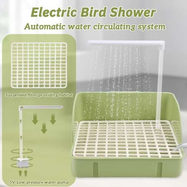 Bañera automática para pájaros, con agua circulante USB y protector de cable antimordeduras.