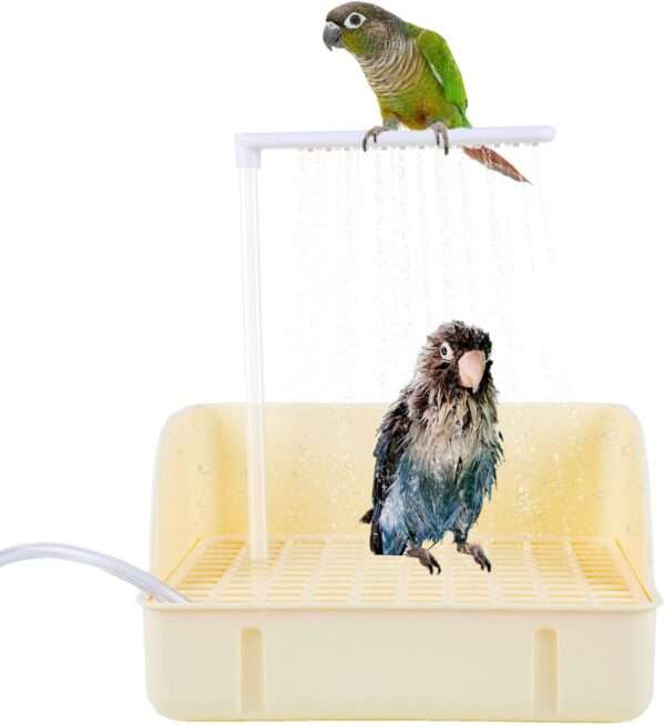 Bañera automática para pájaros, con agua circulante USB y protector de cable antimordeduras.